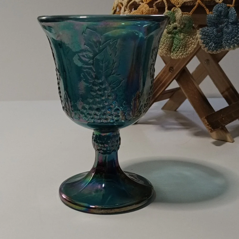 Indiana Blue Carnival Glass Goblets in Original Box - set of 3